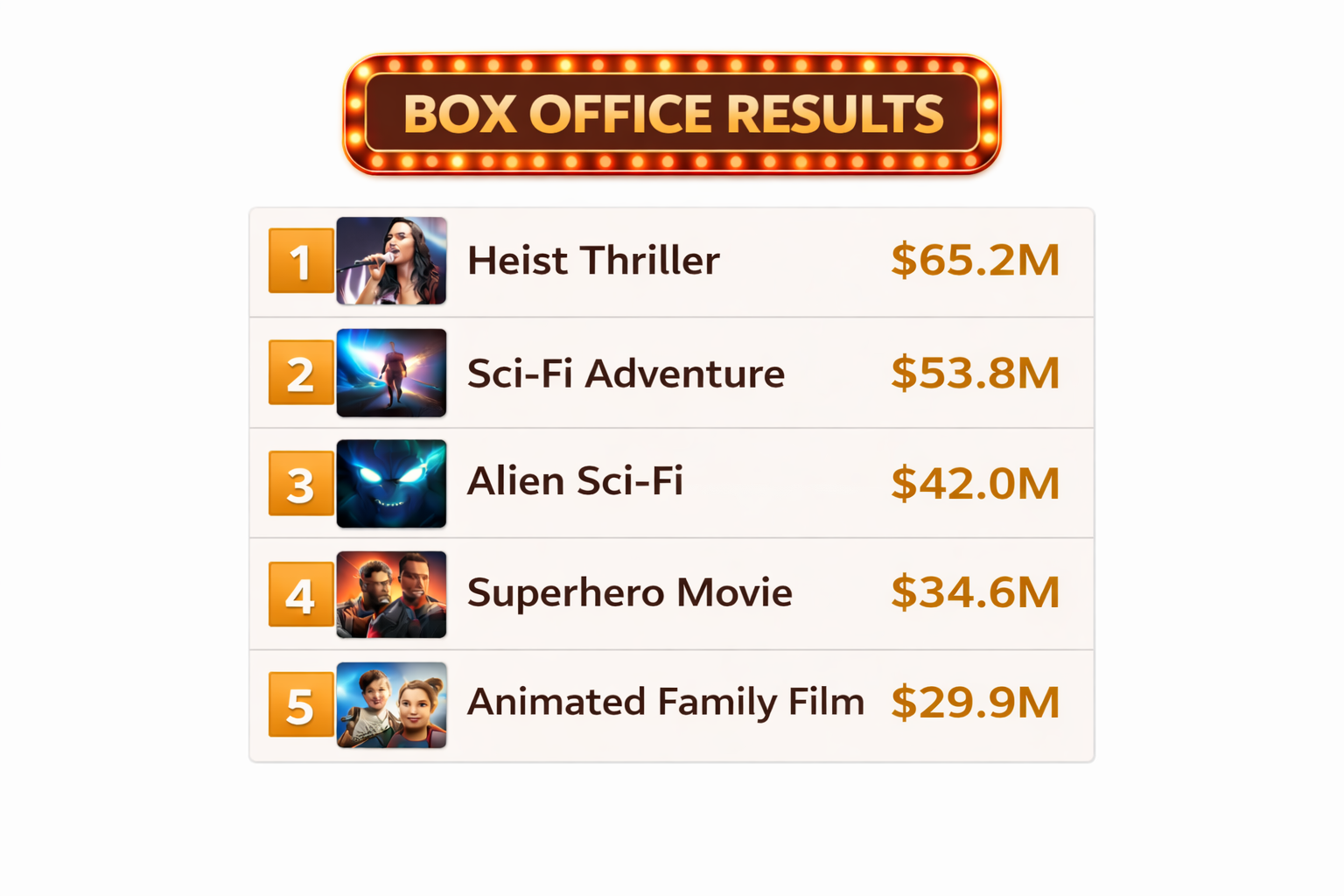 Sample LiveFrame: box office results and entertainment listings